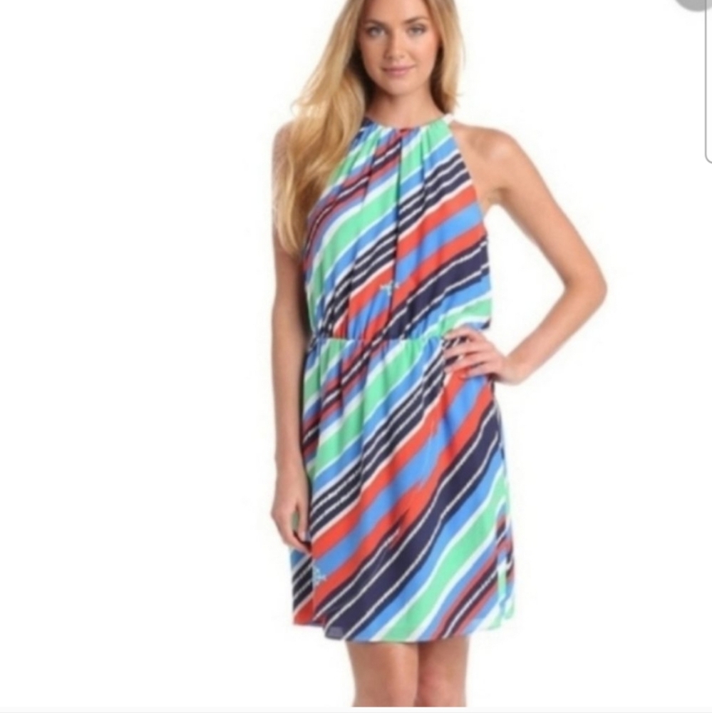 Lilly Pulitzer Kennett Overboard Striped Halter Silk Dress M